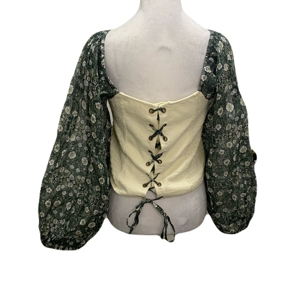Anthropologie Forever That Girl Small Smocked Sheer Floral Sleeve Corset Top - Picture 5 of 9